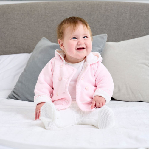 Dandelion A1570P Girls Pink/White Knitted Coat with Hood & Cable Detail