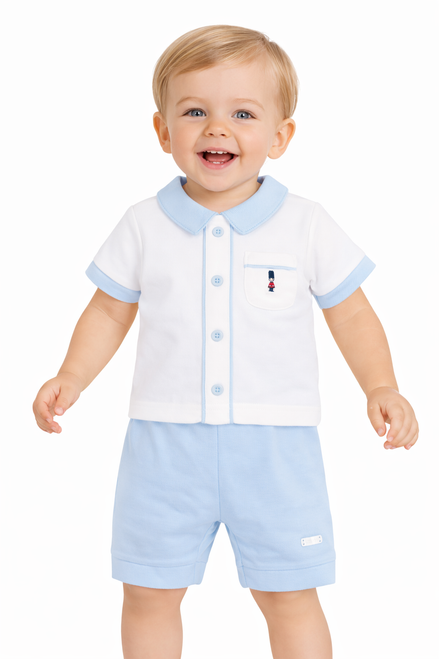 Amore AM0070 Boys White/Blue Toy Soldier Polo Top & Short Set