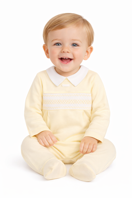 Amore AM0061 Boys Lemon Stripe Smocked Collared All in One with Pintuck