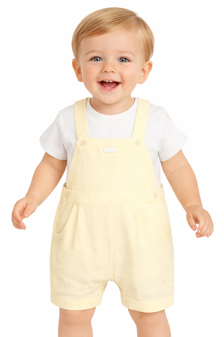 Amore AM0062 Boys White/Lemon Stripe Short Dungaree Set