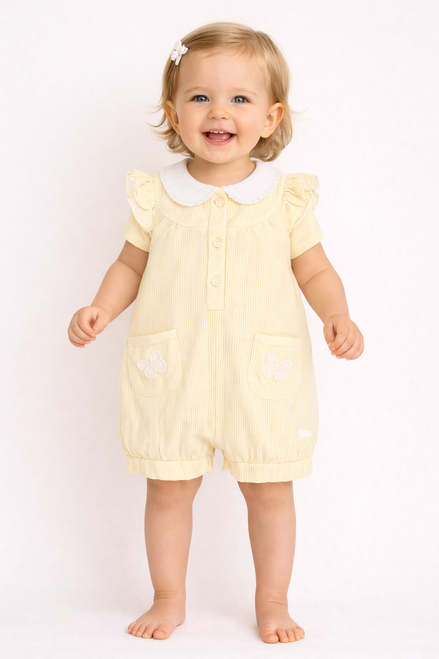 Amore AM0073 Girls Lemon Striped Collared Shortie with Butterflies