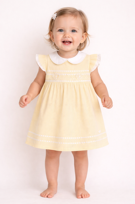 Amore AM0072 Girls Lemon Striped Collared Dress & Pants Set with Butterflies