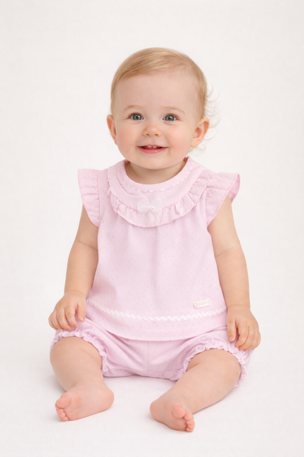 Amore AM0091 Girls Pink Classic Dot Dress & Bloomers Set