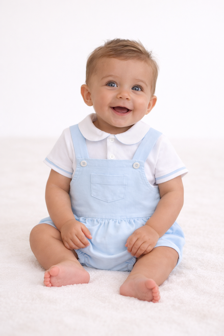 Caramelo Baby Boys Smart Woven Bibshort Set Pale Blue 0331255