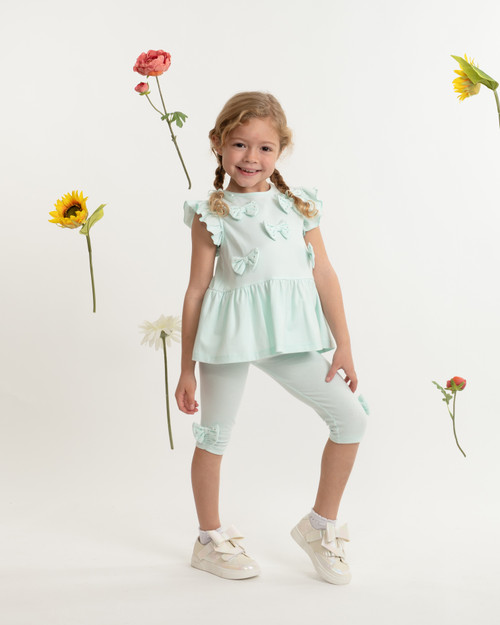 Caramelo Girls Mint Two Piece bow legging set 0398239