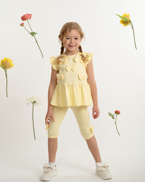 Caramelo Girls Lemon Two Piece bow legging set 0398239