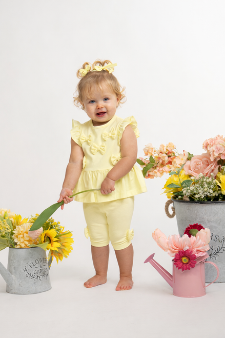Caramelo Baby Girls Lemon Two Piece bow legging set 0398239BABY
