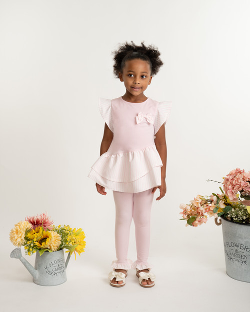 Caramelo Girls Pink Jersey Legging Set With Woven Ruffle 3498123