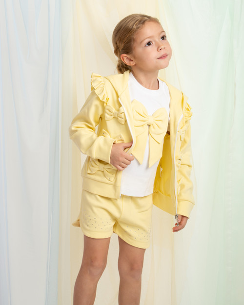 Caramelo Girls Lemon 3 Piece Bow Tracksuit Short set 0314262