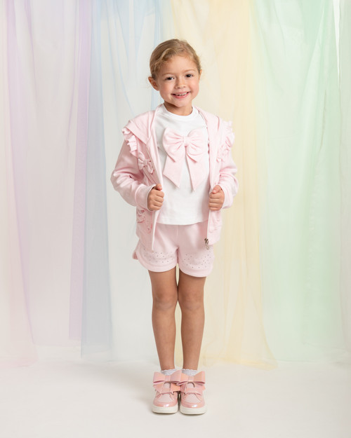 Caramelo Girls Pink 3 Piece Bow Tracksuit Short set 0314262