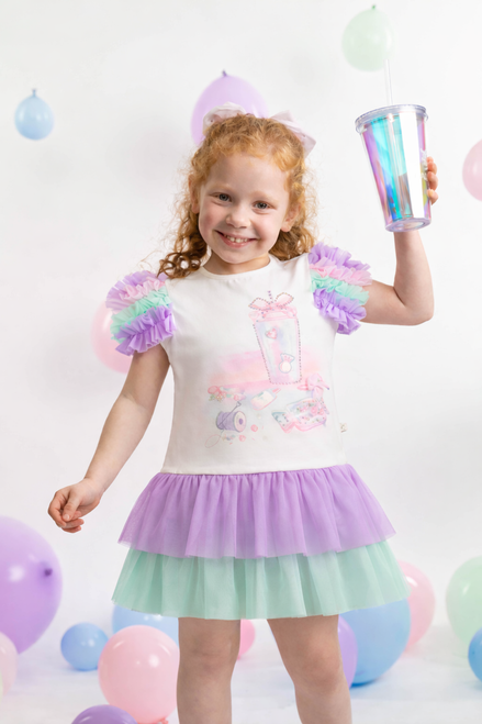 Caramelo Girls Rainbow Crafty Tulle and Jersey Graphic Dress 34211190