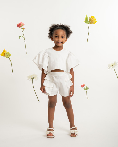 Caramelo Girls White Neutrals Frill Short Set 035334