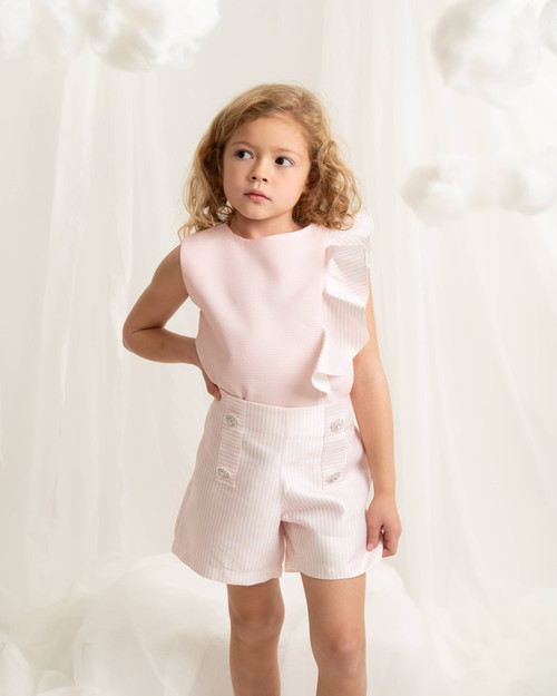 Caramelo Girls Pink Occasion Frill Top Short Set 0190182