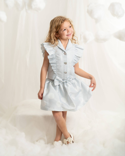 Caramelo Girls Pale Blue Occasion Ruffle top Skirt Set 0122180
