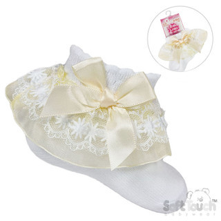 S115-WL Soft Touch White Ankle Socks with Lemon Lace