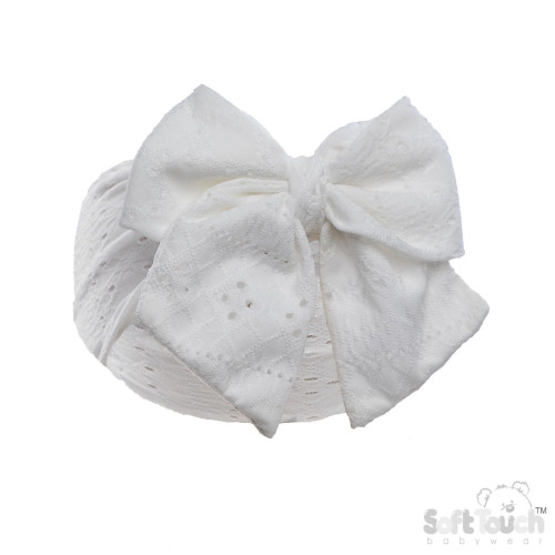Soft Touch HB118 Baby Girls Broderie Anglaise Large Bow Headband - White