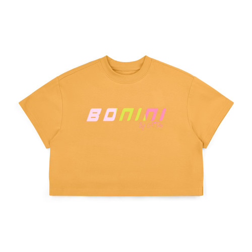 ADEE Bonini BNA602 Girls Orange Cropped T-Shirt with Coloured Logo - SHINE