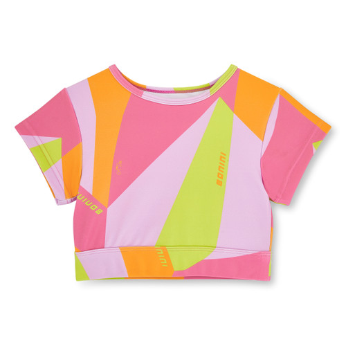 ADEE Bonini BNA610 Girls Hot Pink All Over Print Cropped Sports Top - DREAM