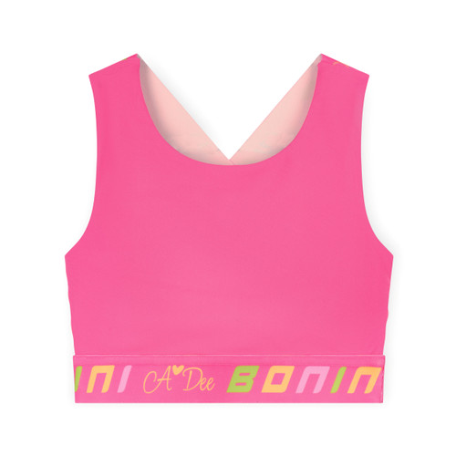 ADEE Bonini BNA604 Girls Hot Pink Colourblock Sports Crop Top with Crossed Logo Straps - FLEX