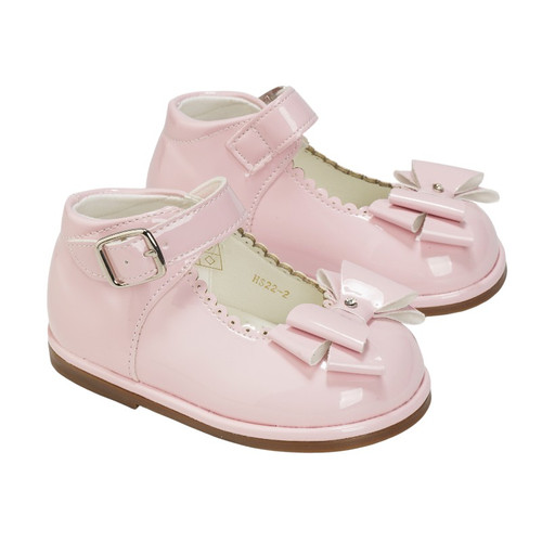 Tia London HSS22-2 Girls Pink Diamante Bow Hard Sole Shoe