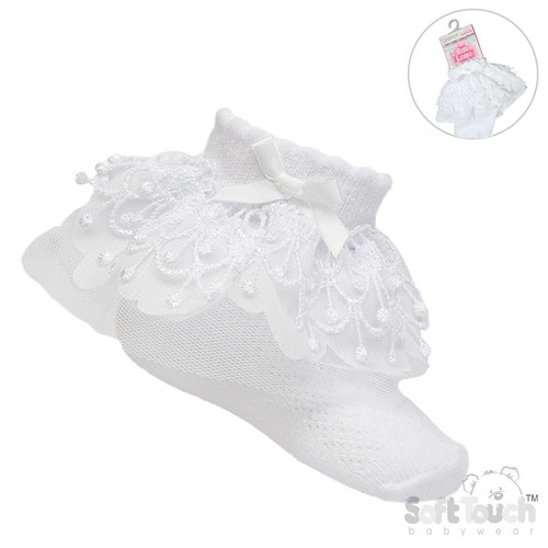S344-W Soft Touch White Ankle Socks with bell Lace