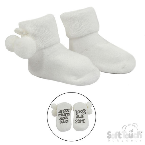 SOFT TOUCH WHITE POM ANKLE SOCK ANTI SLIP  S522-W