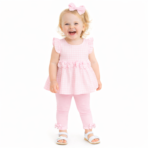 Pastels & Co Girls Pink Gorge Gingham Legging Set  - Ruby