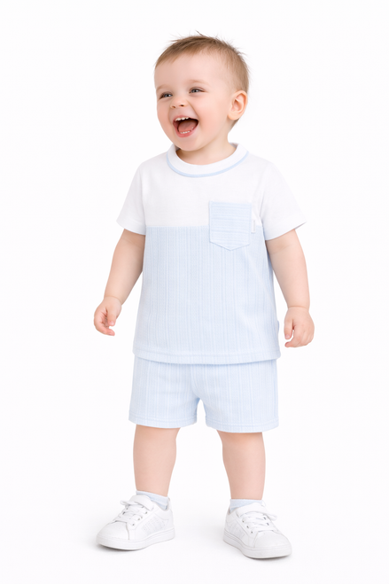 Pastels & Co Boys Blue Lovely Layette T-Shirt & Short Set - Henry