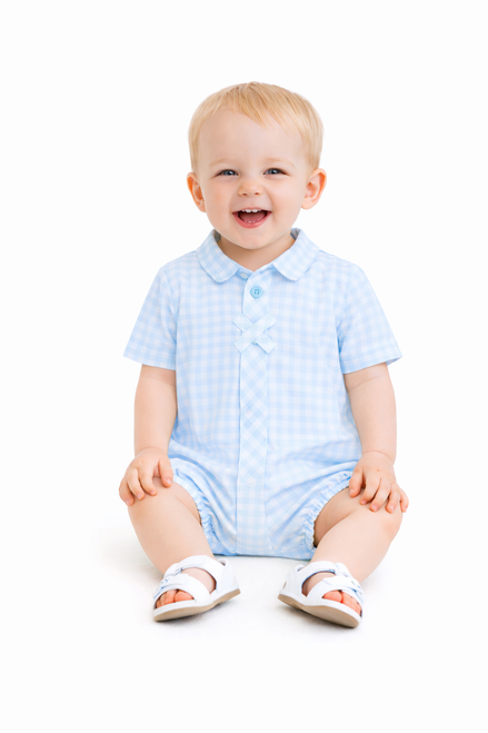 Pastels & Co Boys Blue Going Gingham Romper - Ronald