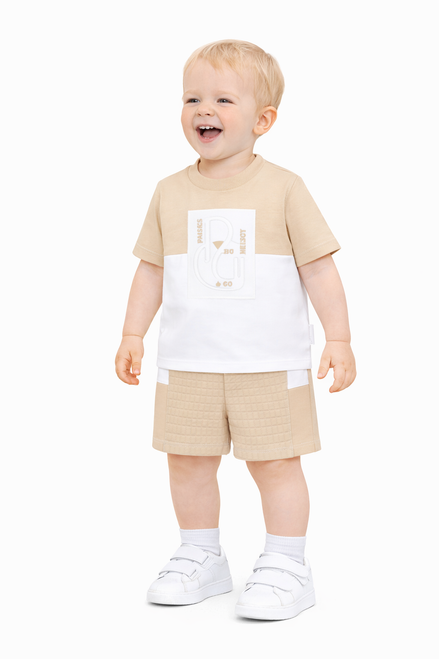 Pastels & Co Boys Beige Sandcastles T-Shirt & Short Set - Afan