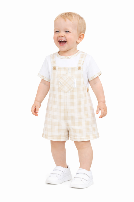 Pastels & Co Boys Beige Sandcastles Dungaree Set - Ansty