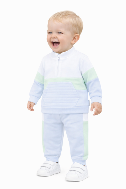 Pastels & Co Boys Mint/Blue Beach Hut Zip Neck Jogger - Boston