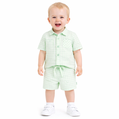 Pastels & Co Boys Mint Going Gingham Shirt & Short Set - Rupert