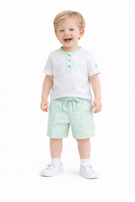 Pastels & Co Boys Mint Going Gingham T-Shirt & Trouser Set - Roger