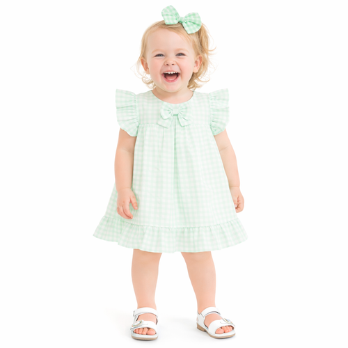 Pastels & Co Girls Mint Gorge Gingham Dress  - Rose