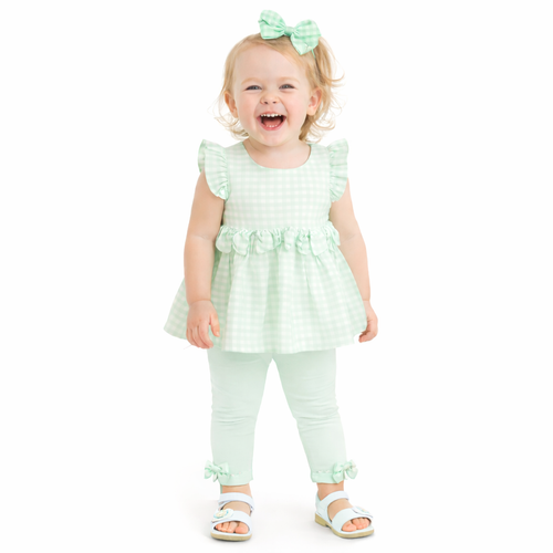 Pastels & Co Girls Mint Gorge Gingham Legging Set  - Ruby