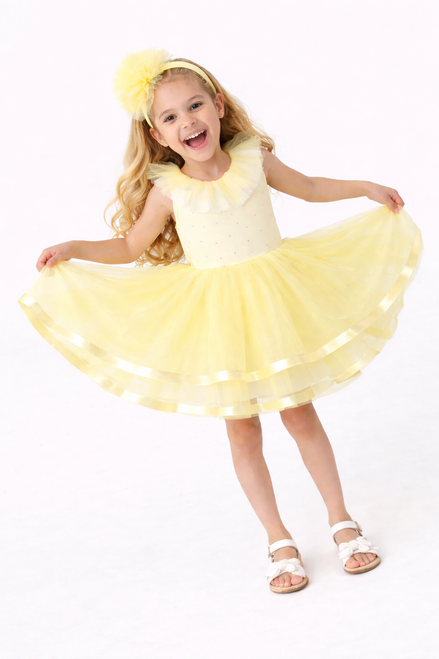 Caramelo Girls Lemon Tulle Diamante Party Dress with Headband 0321231