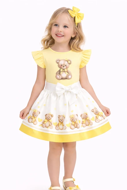 Giorgio Bambini Lemon Girls Diamante Bear Ruffle Top & Skirt Set YG33