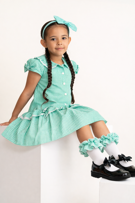 Caramelo Girls Green Double Bow Drop Waist Summer School Dress 012116
