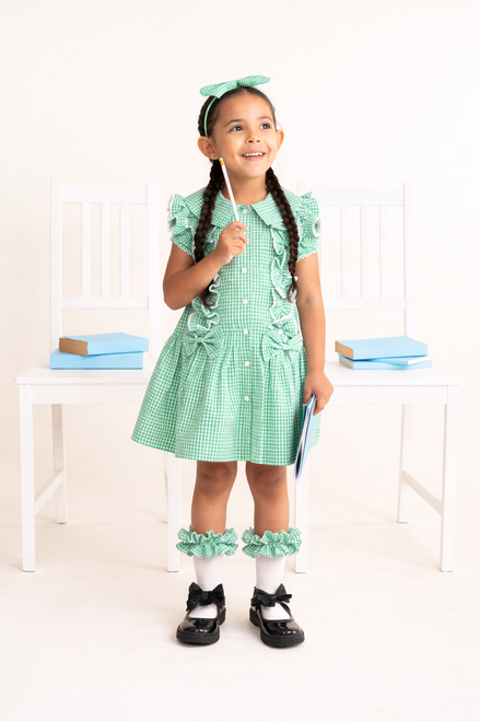 Caramelo Girls Green Frilled Summer School Dress 012115