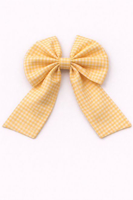Caramelo Girls Yellow Gingham Bow School Hair Clip 01441