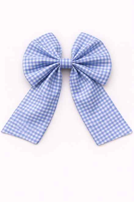 Caramelo Girls Blue Gingham Bow School Hair Clip 01441