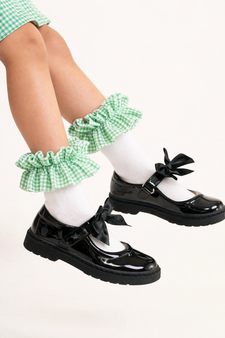 Caramelo Girls School Green Gingham Ruffle Ankle socks 04431