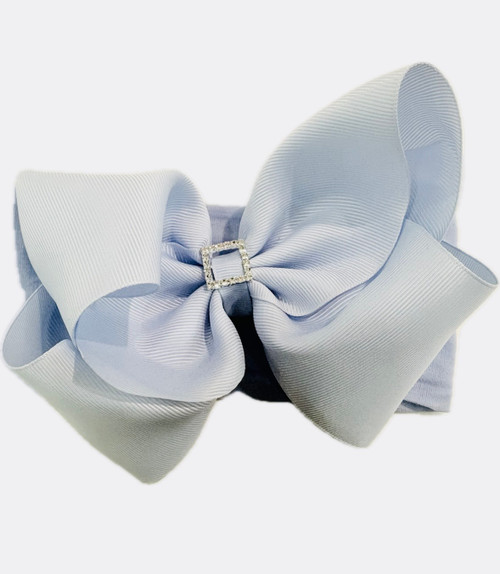 Bow Diva Baby Girls Extra Large Bow Headband with Diamante Square Centre - Blue