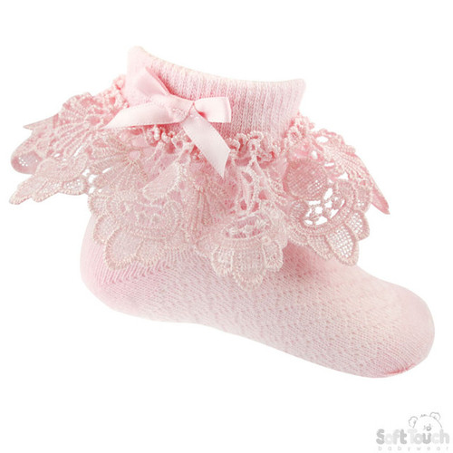 S336-P Soft Touch Pink Ankle Socks with Lace