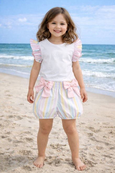 Meia Pata Girls Bubble Shorts & T-Shirt Set - Stripes - MP014SS26/MP017SS26