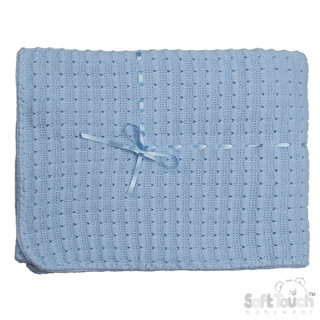 Soft Touch SH12 Blue Waffle Baby Shawl with Ribbon Bow