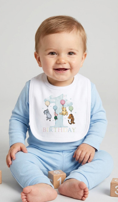 1st Birthday Bib with Winnie and Friends - Blue
