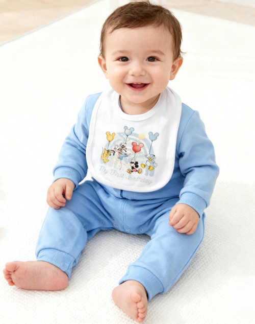 1st Birthday Bib with Mickey and Friends - Blue