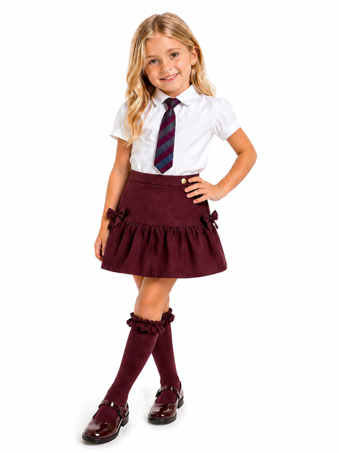 Exclusive Caramelo Girls Maroon School Skirt with Bows 345389